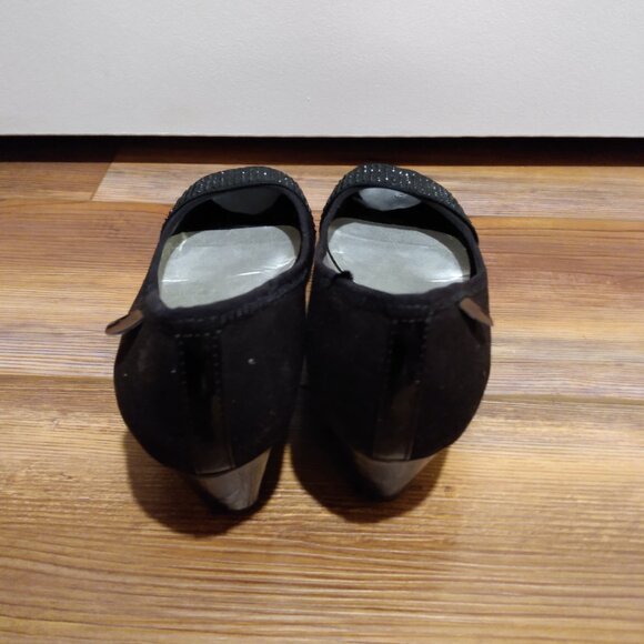 Black Rhinestoned Peep-Toe Wedges - Picture 2 of 5
